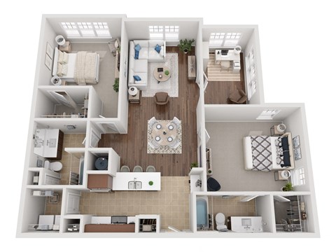 Floor plan for 2 beds, 2 baths, 1179 sqft
